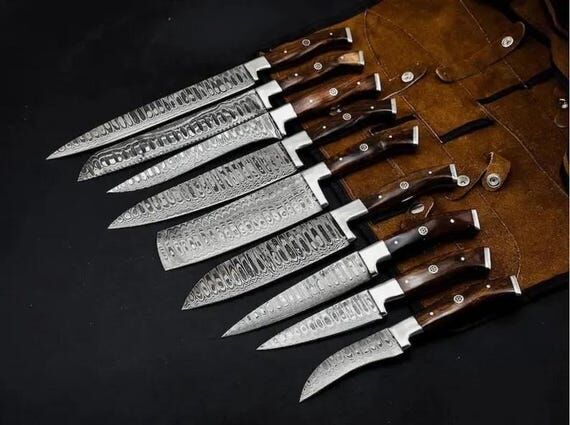 Damascus Steel Chef Knife Set 9 Pieces, Handm...