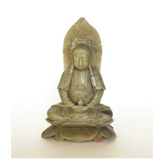Antique Soapstone Quan Yin Buddha Statue: Col...