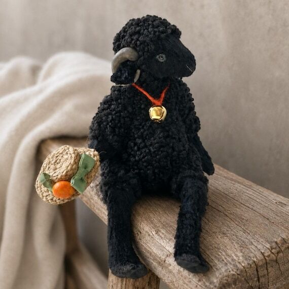 Handmade Black Ram Art Doll, Aries Zodiac Fol...