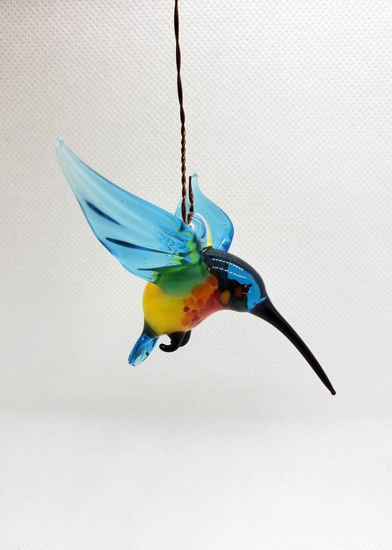 Glass Hummingbird figurine, Flying birds humm...