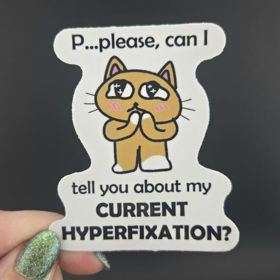 Hyperfixation Cute Cat sticker vinyl 2.5&quot...