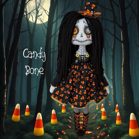 CANDY BONE OOAK Rag doll 19"Halloween do...