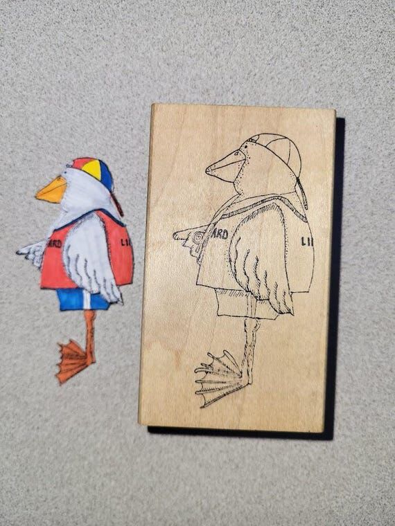 Vintage Art Rubber Stamp - Lifesaver Duck & C...