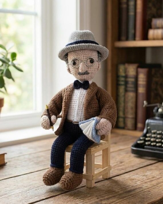 James Joyce Crochet Art Doll, Handmade Litera...