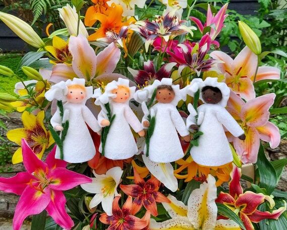 Lily Fairy in Wool Felt, Spring White Flower ...