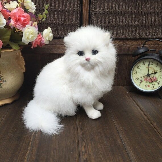 Lifelike Persian Cat Figurine Realistic Anima...