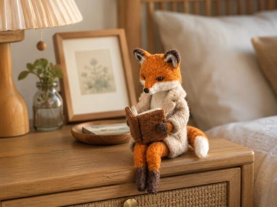 Handmade Felt Fox Figurine, Cute Wool Felt An...