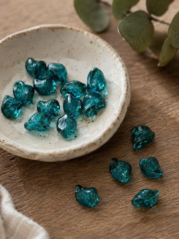 Colorful Glass Leaf Beads, Lampwork Leaf Bead...