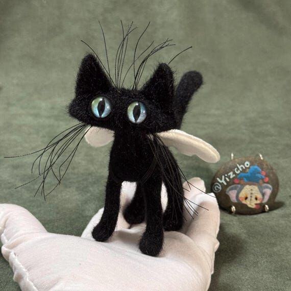 OOAK Winged Cat Art Doll – Handmade Poseabl...