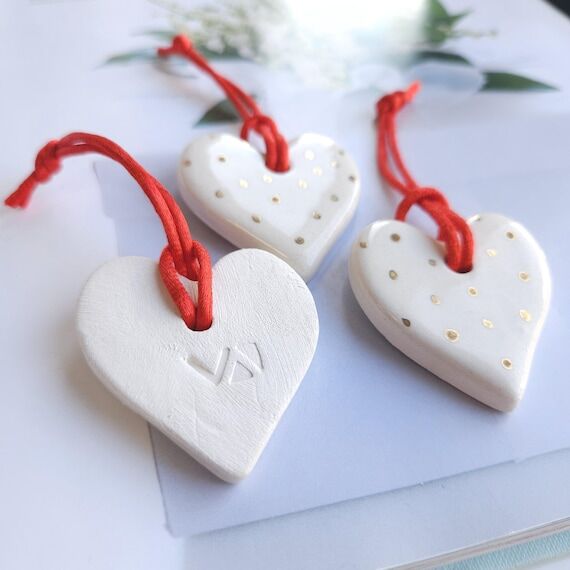 Handmade Ceramic Heart Ornament – White Pot...