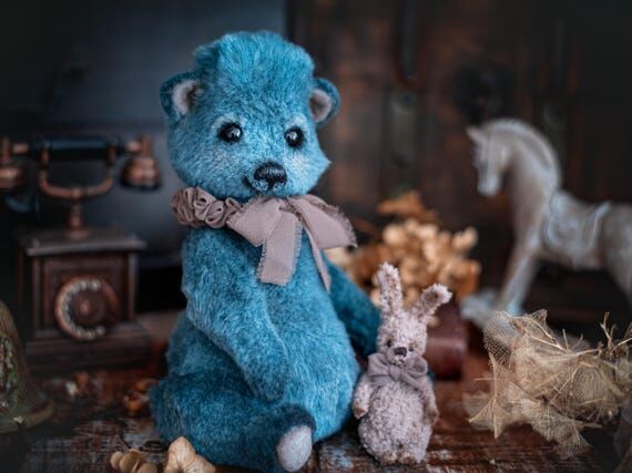 Handmade Blue Artist Teddy Bear with Bunny ...