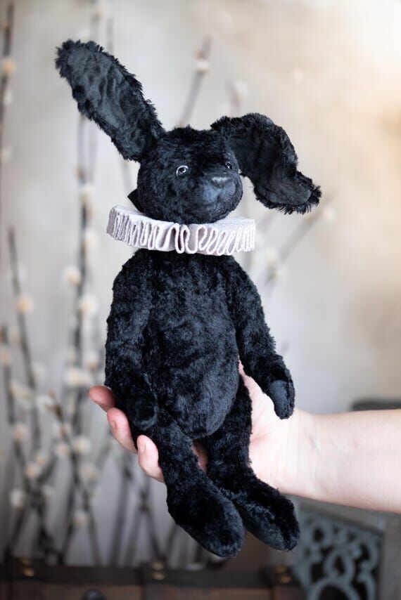 OOAK Artist Bunny - Black Teddy Bunny with Cr...