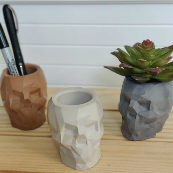 Geometric Skull Concrete Planter: Gothic Hall...