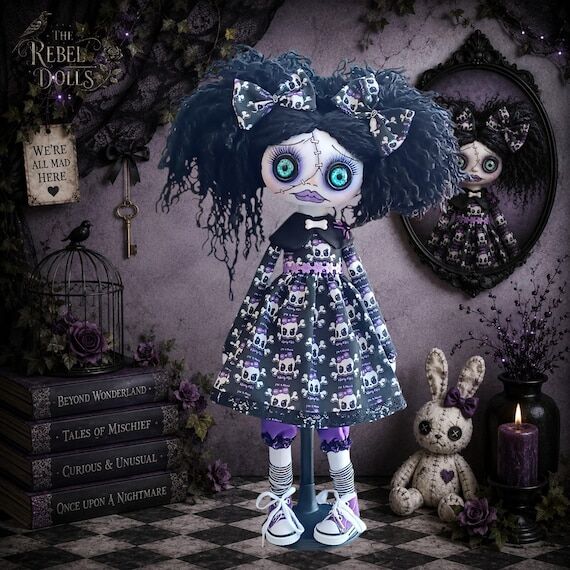 OOAK Gothic OOAK Art Doll, Handmade Black and...