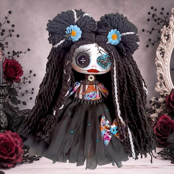 art doll with button eyes. Gothic art unique ...