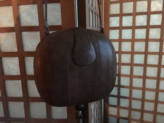 Vintage 90s Snakeskin Crossbody Clutch Round ...