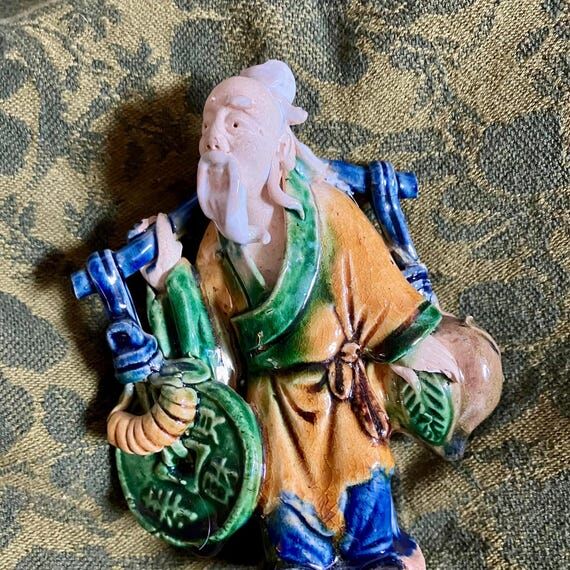 Vintage Clay Pottery Chinese Mudman With Orig...