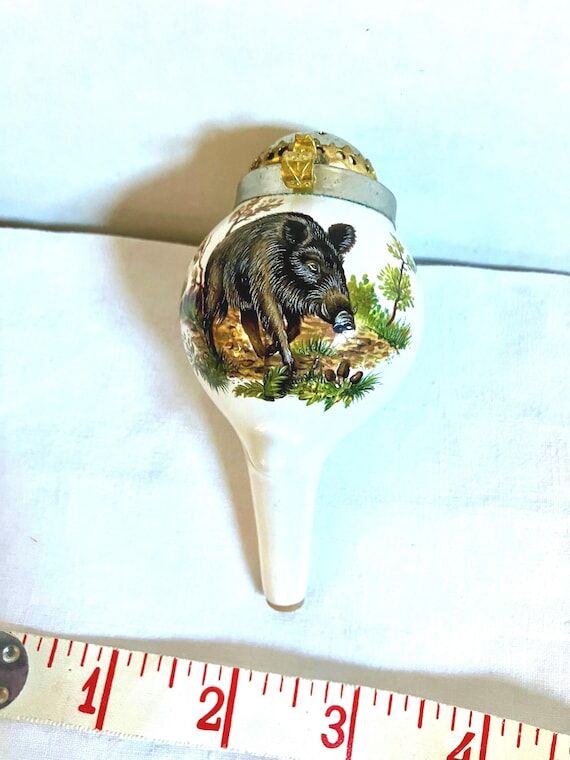 Antique Porcelain Tobacco Pipe With Wild Boar...