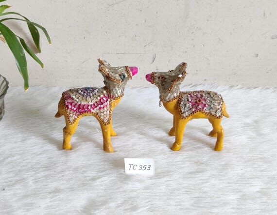 Antique Handmade & Painted Mosaic Work Deer F...