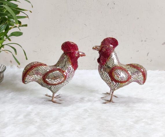Antique Handmade & Painted Mosaic Work Cock F...