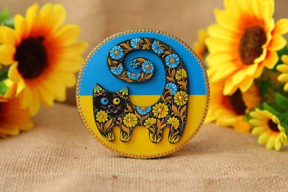 Hand Painted Wooden Fridge Magnet, black cat ...