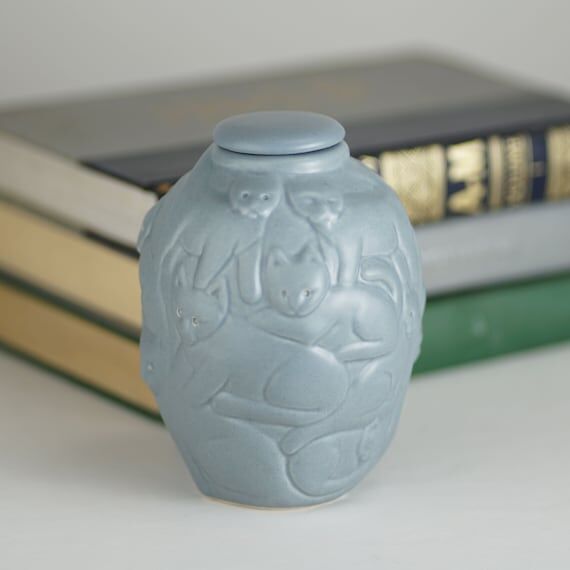 Grey Cat Urn, Russian Blue Gray Handmade Cat ...