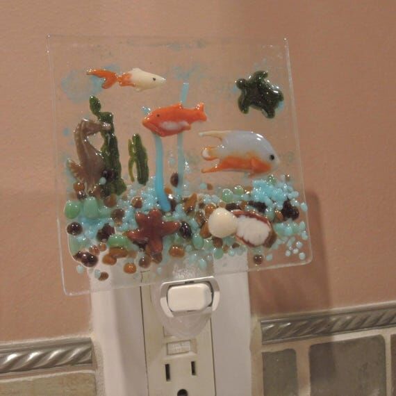 Fused Glass Night Light, Under The Sea, Turtl...