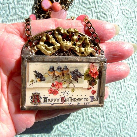 Soldered Glass Happy Birthday Vintage Post Ca...