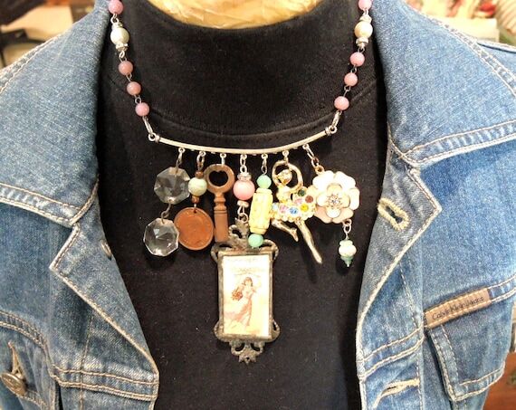 Vintage Charm Necklace: 1939 Farthing, Key, D...