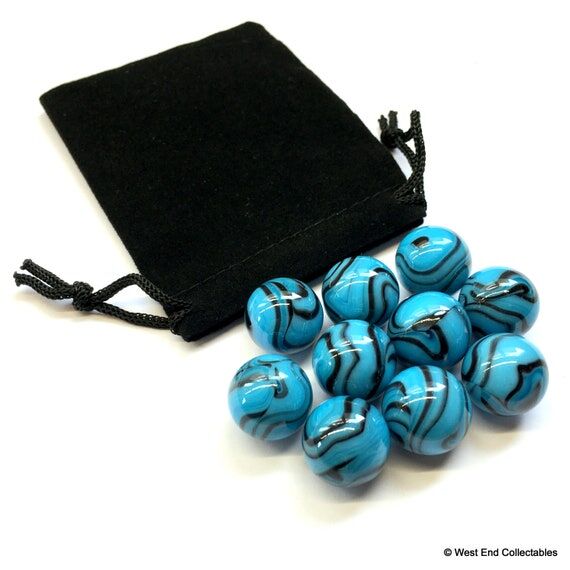 10 Glass Marbles Blue Tiger Stripe Swirl Smal...