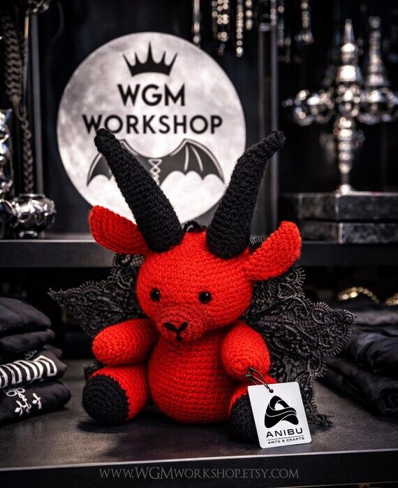 Knitted Goat Plush: Red & Black Wicca Pagan D...