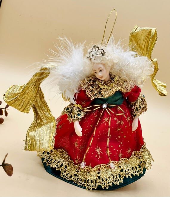 Vintage Angel Doll Christmas Ornament: Red Be...