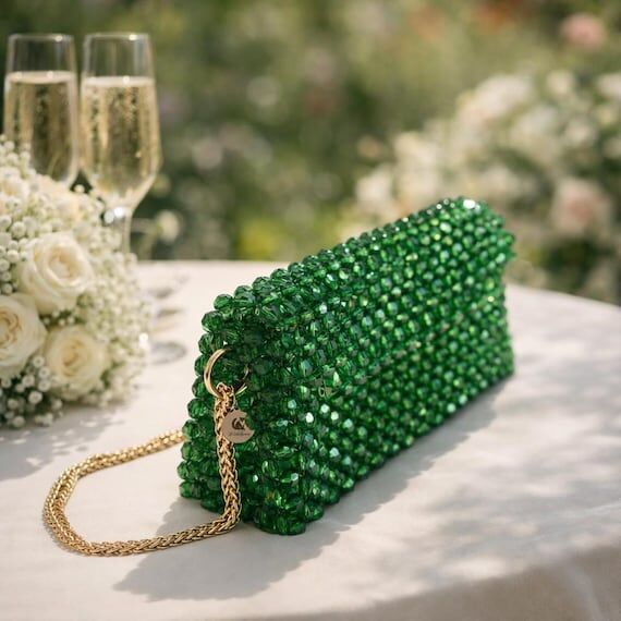Emerald Crystal Beaded Bag | Handmade Stateme...