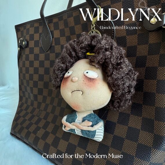 Grumpy but Cute Fabric Doll Keychain, Handmad...
