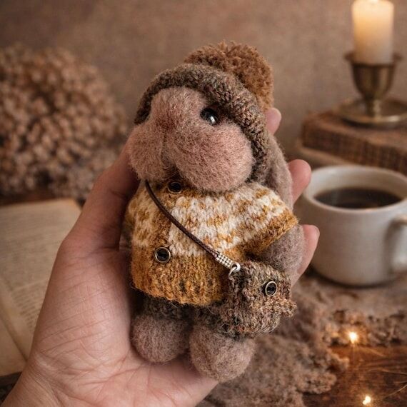 Hand Knitted Bunny Art Doll – Shetland Coat...