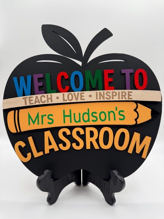 Personalized Apple Classroom Sign, Teach Love...