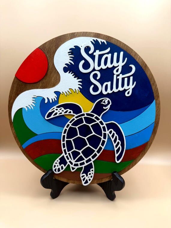 Layered Wood Sea Turtle Sign | Coastal Beach ...