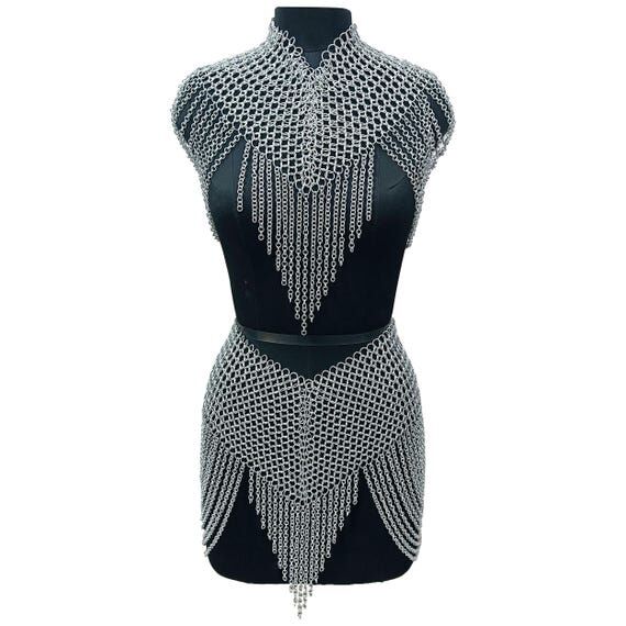 Aluminum Chainmail Collar and Skirt Set: Medi...