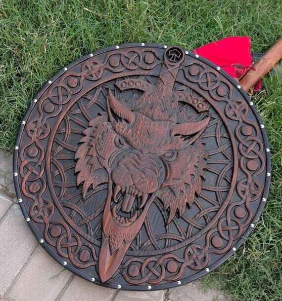 Handmade Viking Wolf Shield | Norse Wolf Head...