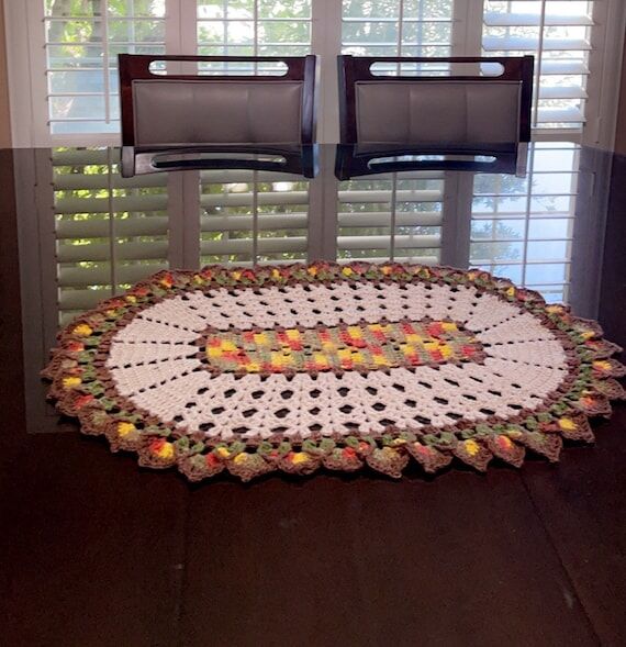 Oval large fall crochet doily,oval table runn...