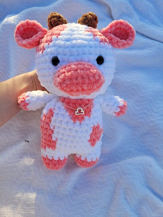 Bubble Gum Cow Plushie - Handmade Crochet Ami...