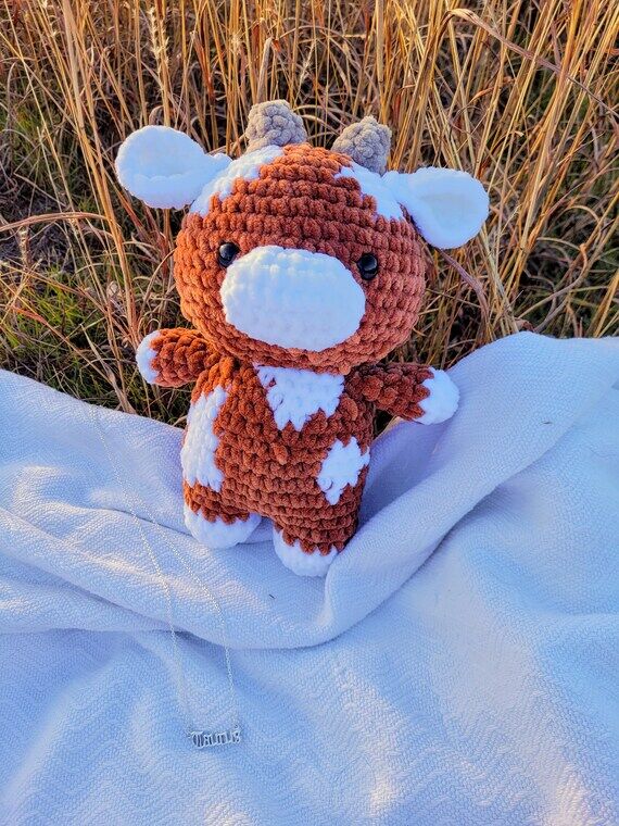 Crochet Brown Cow Plushie: Handmade Amigurumi...