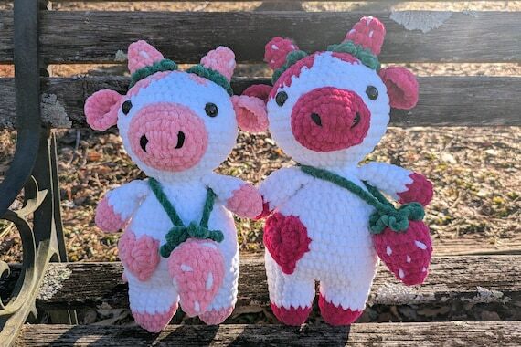 Handmade Chunky Crochet Strawberry Cow | Prem...