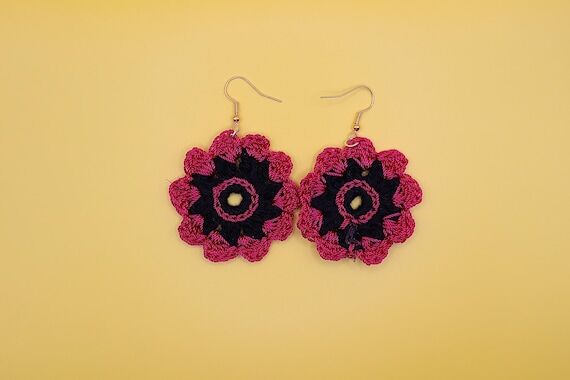 Handmade Crochet Floral Earrings | Pink and B...