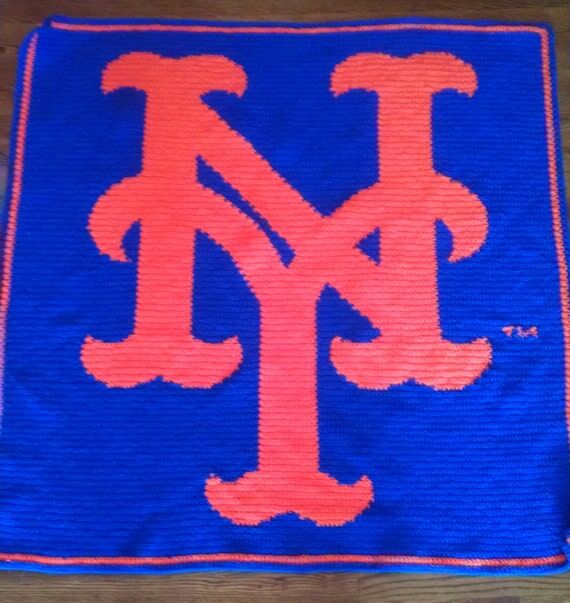 handmade crochet baby blanket - mlb ny mets...