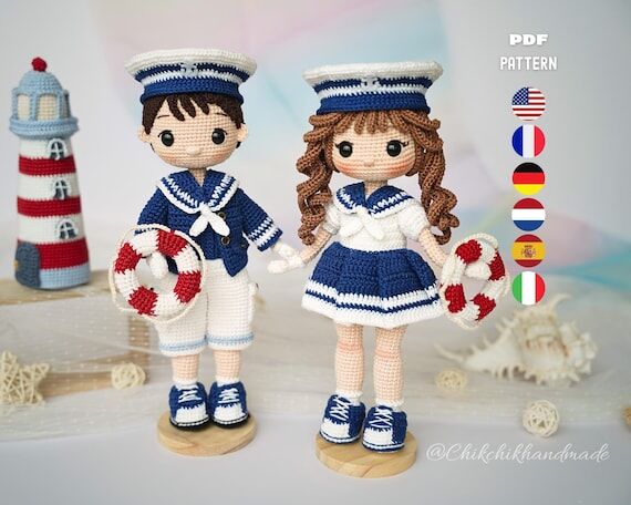 Sailor Couple Crochet Doll Pattern, Amigurumi...