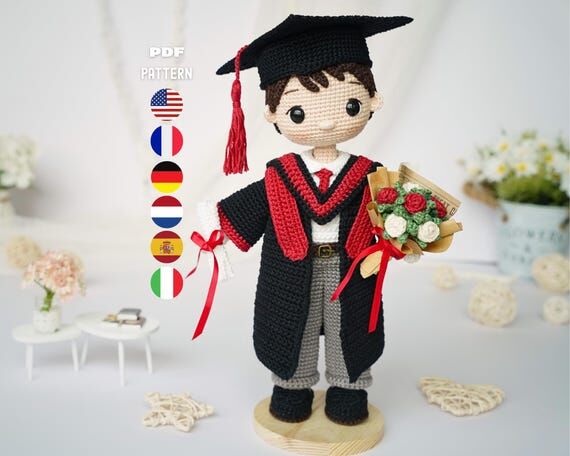 Crochet Graduation Doll Pattern, Liam the Gra...