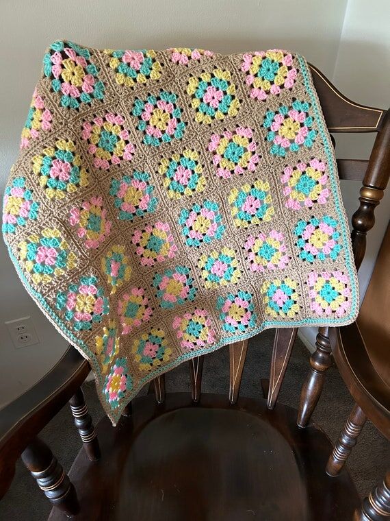 Crochet Pastel Granny Square Baby Blanket, Ac...