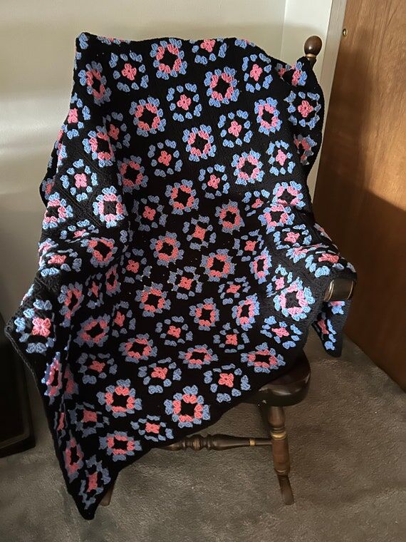 Crochet Granny Square Afghan, Handmade, Color...