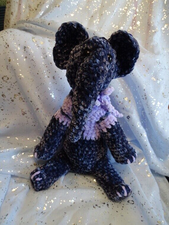 Crochet Velvet Elephant Stuffed Animal: Navy ...